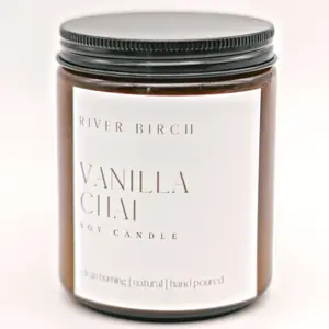 River Birch Vanilla Chai - Amber Jar 8.5 oz Soy Candle | Creamy Spicy Scent with Citrus Cloves & Cinnamon | 100% Soy Wax Organic Cotton Wick Natural Fragrance Decor Ornament