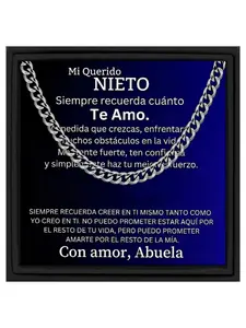 To My Grandson Stainless Steel Cuban Chain Necklace with Message Card and Gift Box From Grandma, Encouragement Gift for Grandson, Birthday Graduation