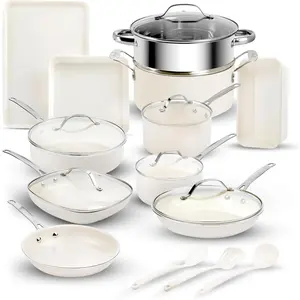 20 count Ceramic Cookware Set Nonstick, Ceramic Pots and Pans Set Non Stick for Kitchen with Bakeware, Cooking Utensils & Steamer, Non  PFOA PFOS Free, Oven & Dishwasher Safe
