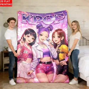 Kpop Girl Group Flannel Blanket 2D Print Trendy Korean Design All Season Use Soft Comfortable Ideal Gift for Fans