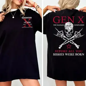 Gen X Custom Year Fitted Graphic T-shirt, 100% Cotton Round Neck Casual Everyday Menswear Top - Badass Gen X FAFOT Custom Birth Year Printed Shirt - KitchenEra