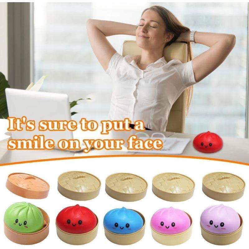 Dumpling Squishies Toy, Giant Glitter Dumpling, Easter Basket Stuffers, Colorful Dumplings Stress Balls Fidget Sensory Toy, Squeeze Dough Ball Stress Relief Hand Toys with Food Steamer, Anxiety Relief Products