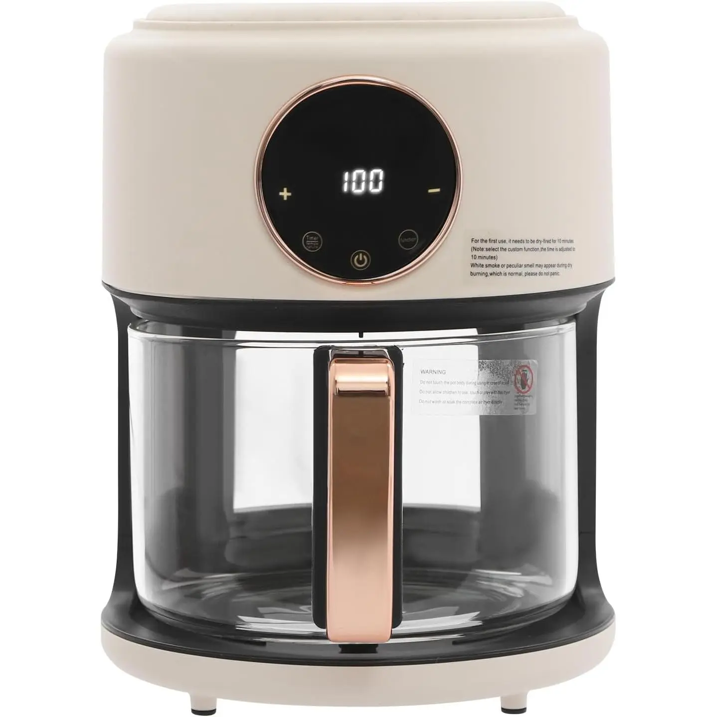 3.81Qt Digital Glass Cylinder Air Fryer - 1200W Multifunctional Cooker, Adjustable Temp 175F-400F, 60 Min Timer, 360°Viewable Nonstick Glass Basket, White Kitchenware