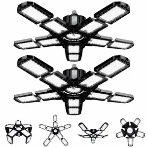 2 Pack LED garage light, deformable LED shop light, bright ceiling light, 6000K daylight, adjustable garage light, and workshop ceiling light.