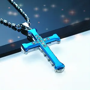 4pcs/titanium Steel Cross Pendant Necklace Inlaid with Zircon Man, Classic Jewelry, Holiday Gift