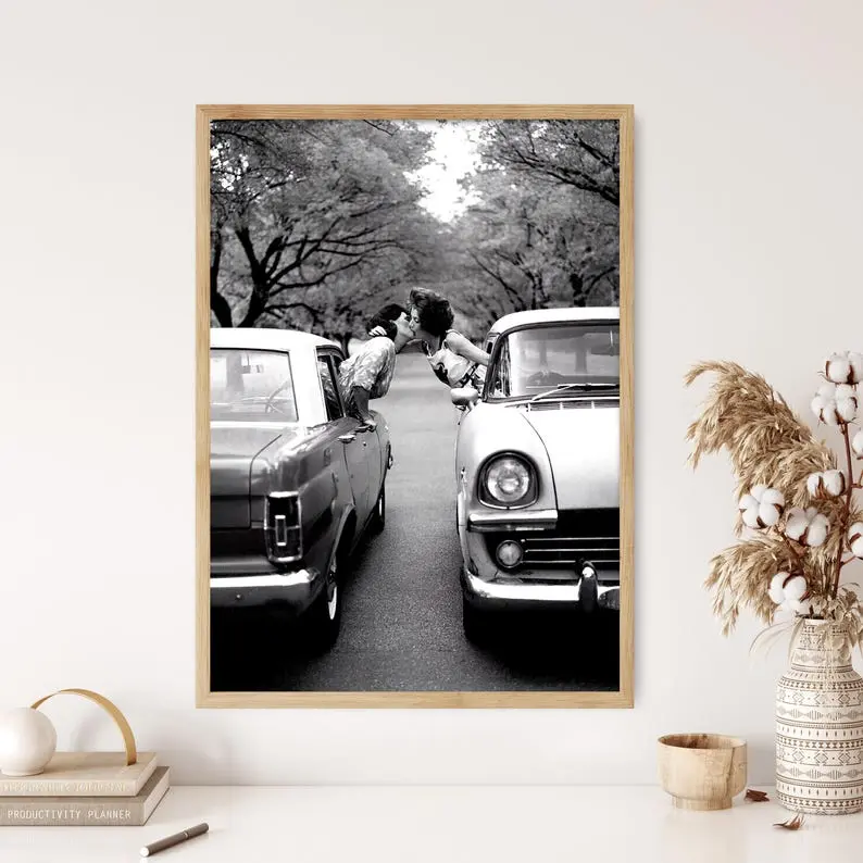 Vintage Lesbian Kissing Poster: Black and White LGBTQ Wall Art