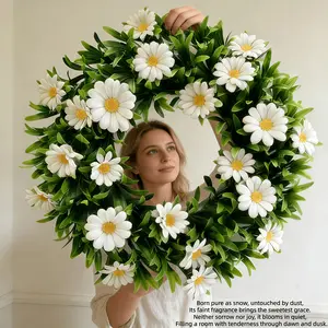Luxury Daisy Decorative Wreath, Home Decor, Indoor and Outdoor Decoration, Suitable for Commercial Use, Holiday Decor, Mother's Day, Floral Wreath, Cinco De Mayo, Labor Day, Birthdays, Wedding Decoration, No Electricity Needed, No Maintenance