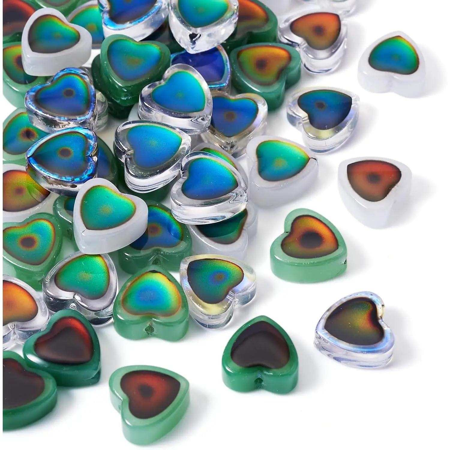 50 count Heart Glass Beads Two Tone Temperature Sensing Color Changing Beads 12 mm Sweetheart  Beads for  Bracelet Women DIY Earring Necklace Craft Accessory