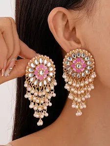 Women's 925 Silver Needle Earrings, Acrylic Round Dripping Heart Pearl Tassel Design, Elegant Jewelry Accessory for Women