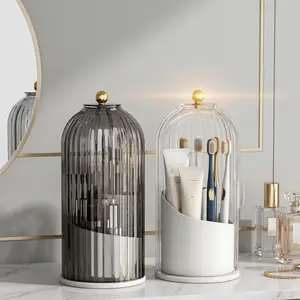 360° Rotating Toothbrush Holder with Lid – Clear Dustproof Organizer for Toothbrush & Toothpaste, 3 Slots, Vanity Desktop Bathroom Countertop Storage – Birthday, Mother’s Day Gift