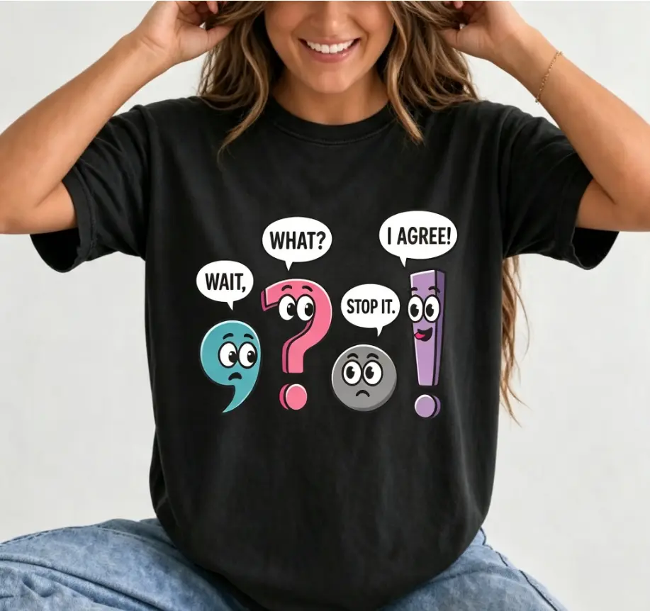 Limited Edition Teacher's Day Women's Crew Neck Short Sleeve T-Shirt - Elegant Vintage Fashion Garment with Fun English Grammar Teacher Print, Comfortable Casual Fabric for Spring/Summer/Autumn, Versatile for Commuting & Photoshoots, Shortsleeve