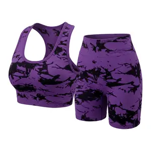 Women's Tie Dye Sports Bra and Seamless Shorts Set, Yoga Workout, High Stretch Comfortable Fashion, Casual Fitness Apparel