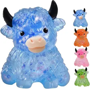 Highland Cow Squishy, Mini Cute Animal Decompression Squeeze Toy for Adults, Slow Rising Sensory Fidget Stress Ball for Anxiety Relief, Easter Basket Stuffer Party Favor Gift for Cow Lover and Animal Lovers