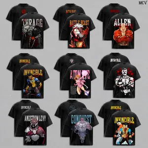 Men's Unisex Invincible Viltrumite Collection Washed Short-Sleeve Soft T-Shirt - Anime Aesthetic Double-Printed Heavy Cotton Vintage Retro Streetwear, Multiverse Power Edition, Affordable Fashion, 4XL-5XL