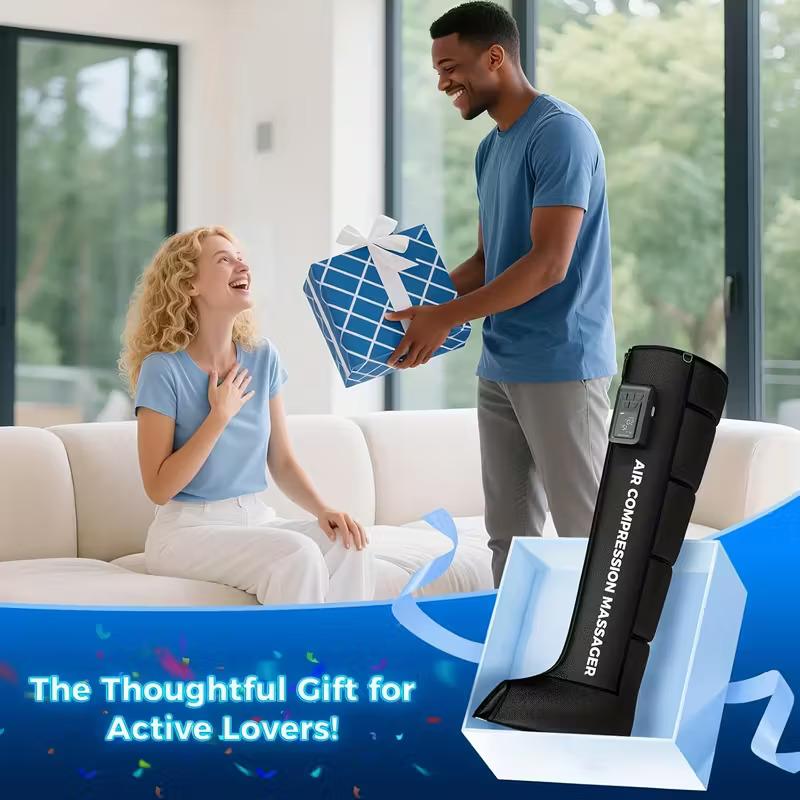 Cordless Air Compression Leg Massager Rechargeable Full-Leg Wrap with 3-Zone Sequential Modes & 5 Adjustable Intensities for Relaxing Therapy Black