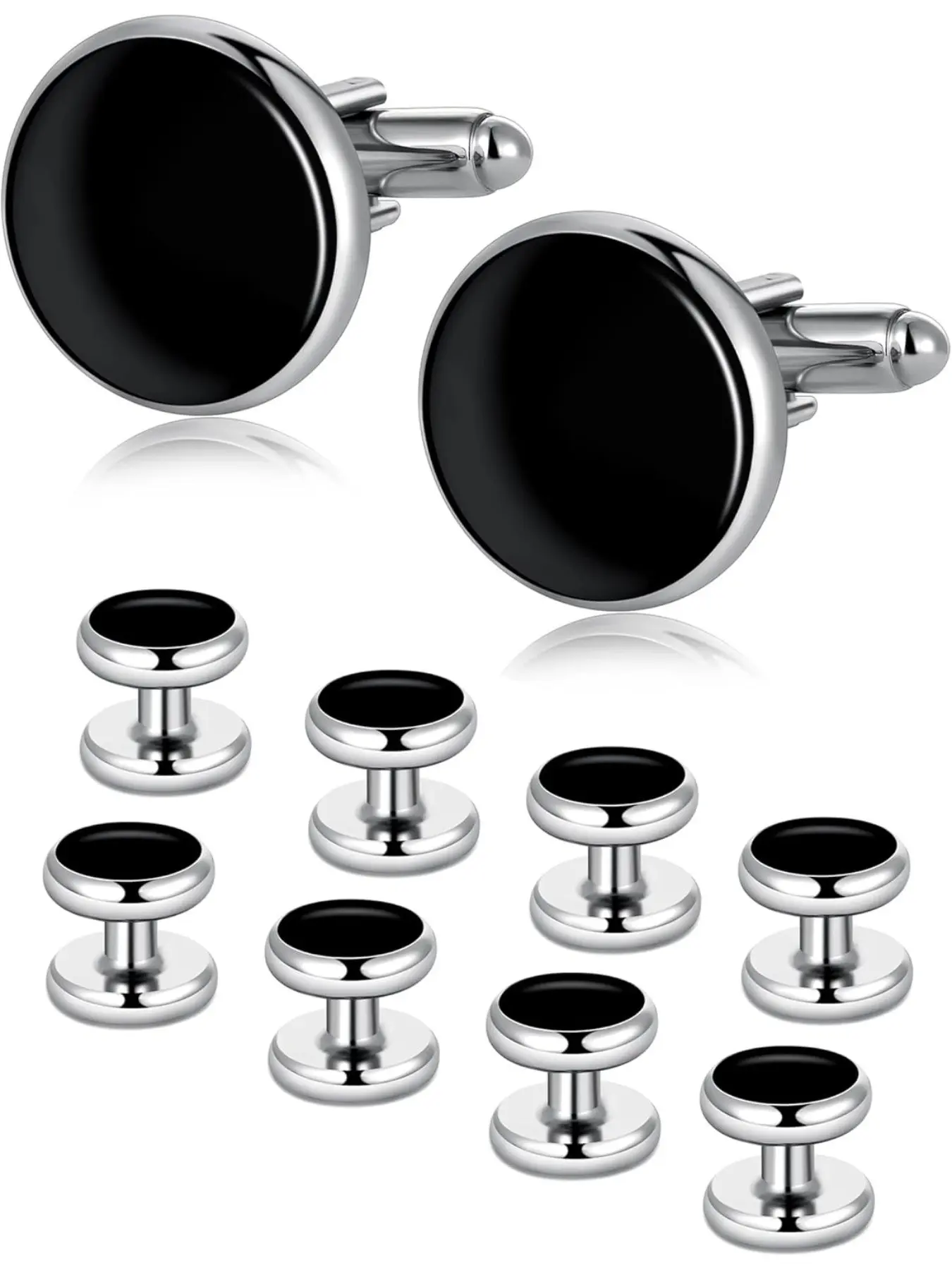 10Pcs Cufflinks for Men Classic Design Carbon Fiber Cufflinks Tuxedo Shirt Stud Set for Wedding Business Birthday Meeting Black Tone Cufflinks