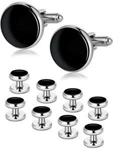 10Pcs Cufflinks for Men Classic Design Carbon Fiber Cufflinks Tuxedo Shirt Stud Set for Wedding Business Birthday Meeting Black Tone Cufflinks