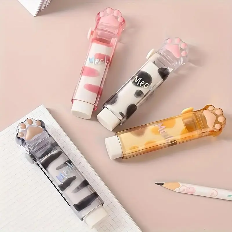 Cute Cat Paw Shaped Meow Expandable Erasers Set of 1 or 4, Ideal for School and Office Supplies, Adorable Stationery for Cat Lovers