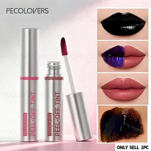 1pc Durable Peel-Off Lip Liner Stain, Sleek Silvery Tube Design, Intense Color Payoff Matte Effect, Bright Purple Pink & Deep Burgundy Tones, Water/Sweat-Resistant Fast-Drying, Easily Creates Flawless Lip Shapes, Lipliner