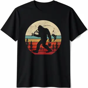 Casual T-shirt Bigfoot Fishing Funny Retro Sasquatch Dad Men Kids T-Shirt Graphic Graphic Tees