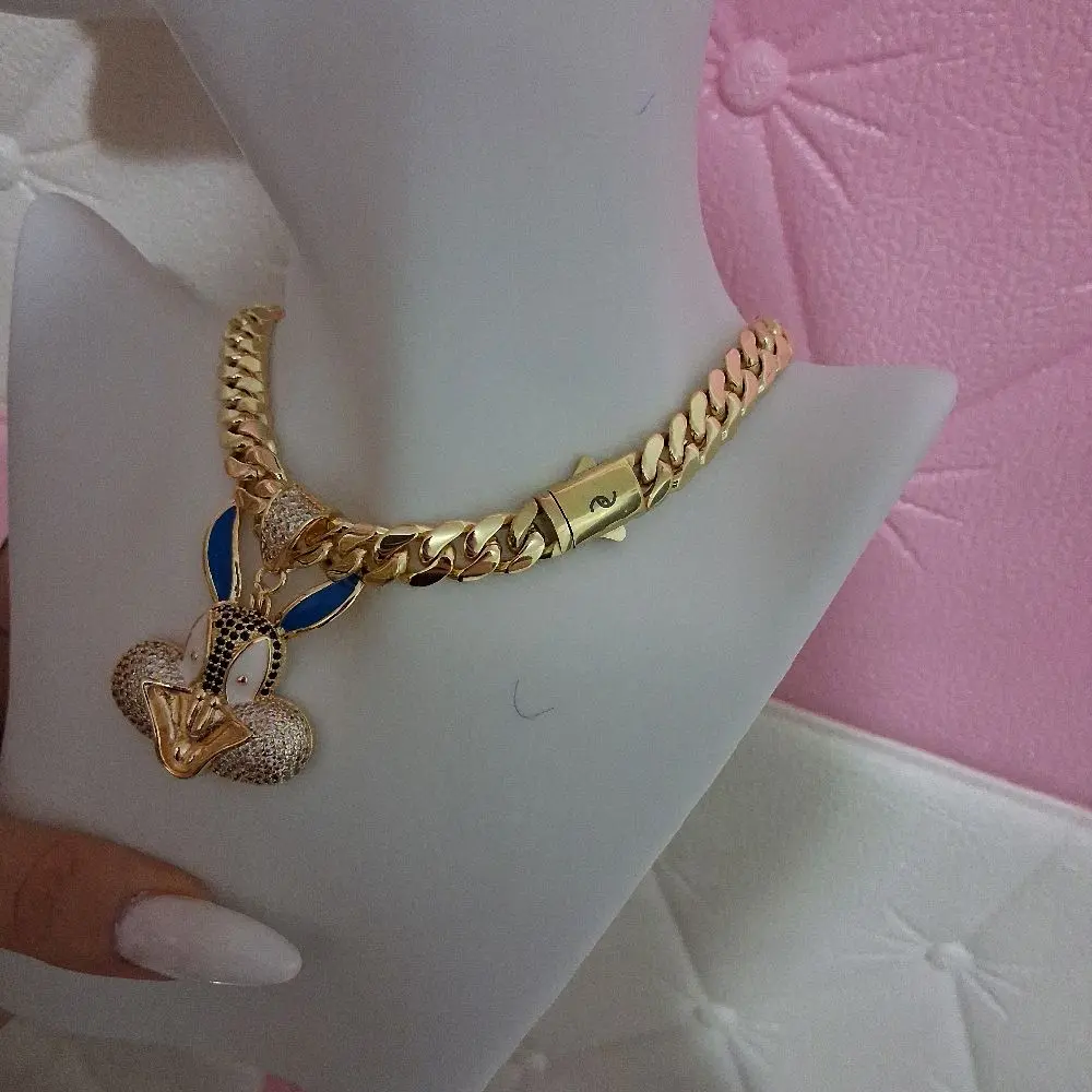 10 mm thick 16chain with bunny pendant -14 k gold laminated