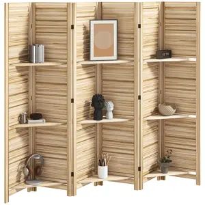 6-Panel 67" Tall Louvered Slats Room Divider - Modern & Privacy Dividers with 3 Shelves, 15 Steel Hinges, Folds Flat for Home Office Storage Behind Sofa or In Closet, Enhances Airflow, Modern Room Dividers, Privacy Room Dividers