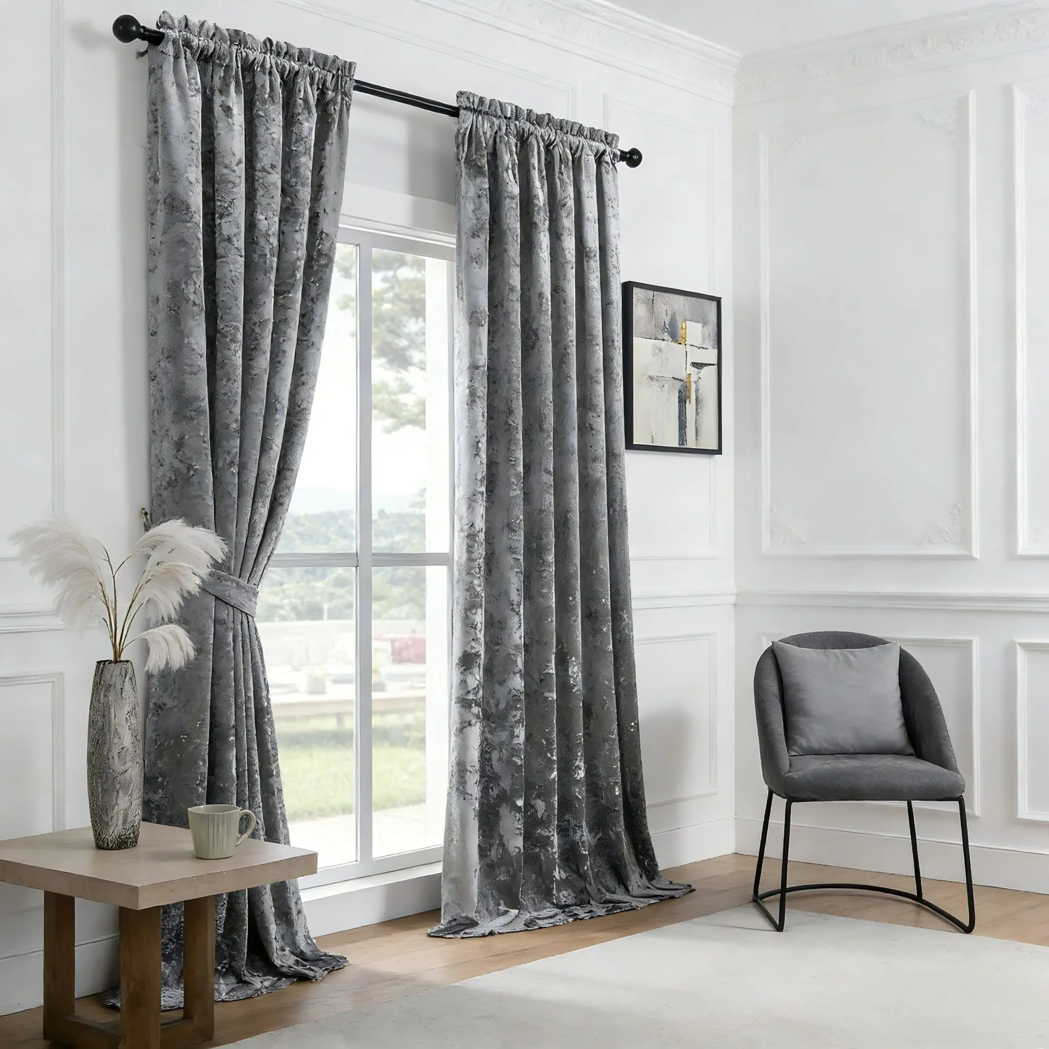 2Pcs Luxury Ice Flower Velvet Curtains Rod Pocket Privacy Light Filtering Drapes for Bedroom Living Room Office