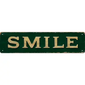 Bar Sign Bar Gifts Vintage Metal Wall Decor Sign"SMILE" Street Sign Funny Man Cave Decor Accessories for Home, Bar, Bathroom, Bedroom Unique Retro Tin Signs for Outdoor 4 X 16 inches