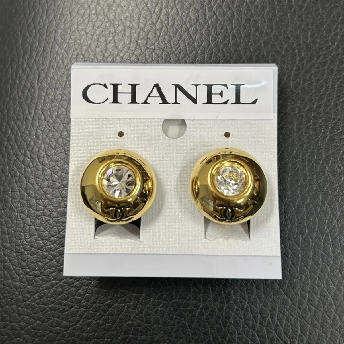 Pre-owned CHANEL As Shown Shoulder Bags Vintage Rhinestone CC Logo Gold Round Clip On Earrings 10266489