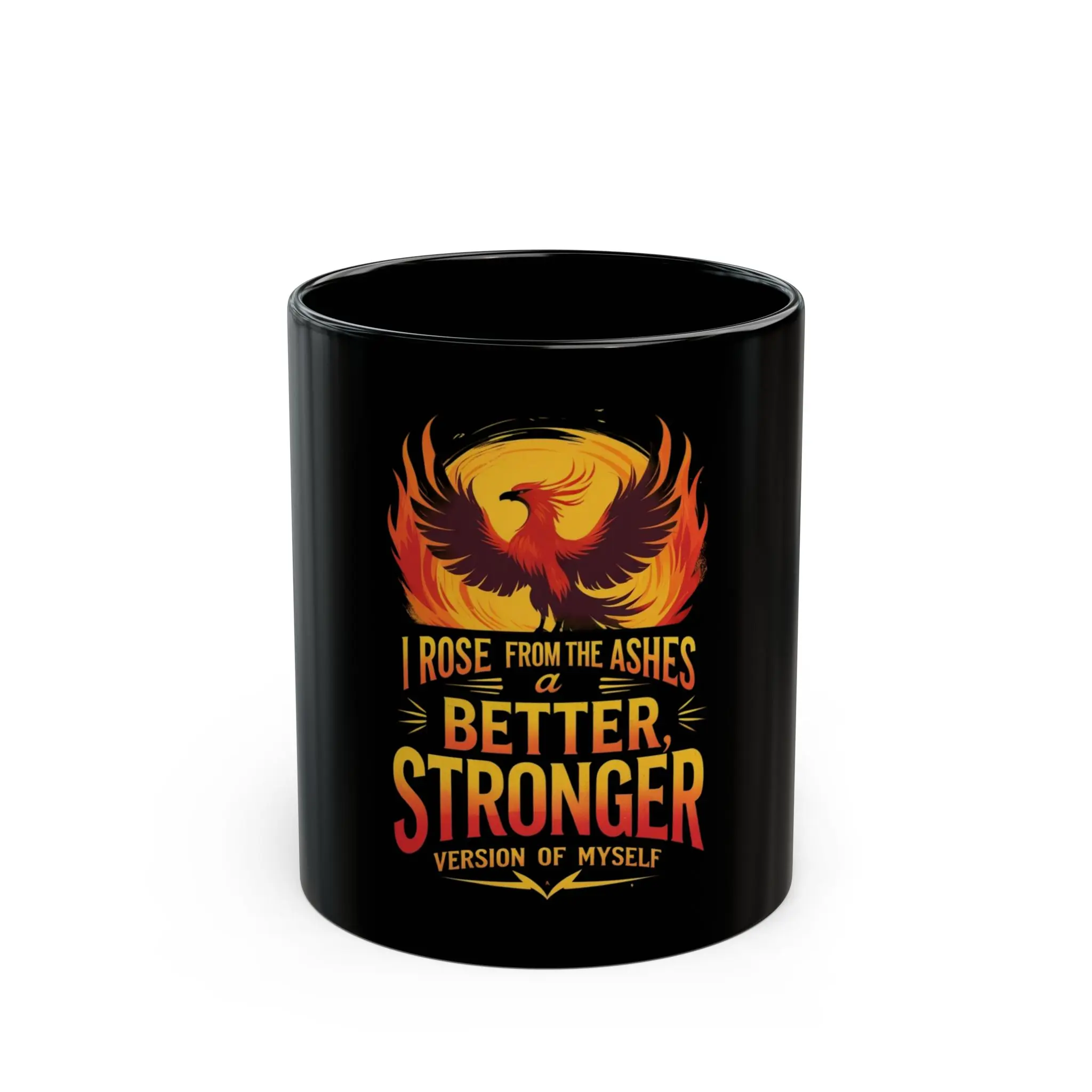 Phoenix Rising Motivational Black Mug - Unique Coffee Cup for Inspiration, Personal Growth, Gift for Encouragement, Empowerment