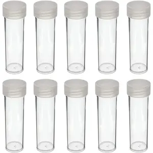 10 Round Clear Plastic Penny Cent Size Coin Storage Tube Holders Screw on Lid