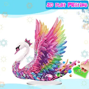 1 piece, 5D diamond art ornament, colorful swan DIY diamond painting desktop decoration, includes tool kit, handmade art decorative plaque, and base, suitable for adult craft enthusiasts.