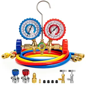 VIVOHOME R134a 5 ft HVAC Manifold Gauge Set with R134a Quick Couplers and Can Taps, Automotive AC Gauges with 3 Hoses for R22, R12, R502, Car Freon Charging and Evacuation