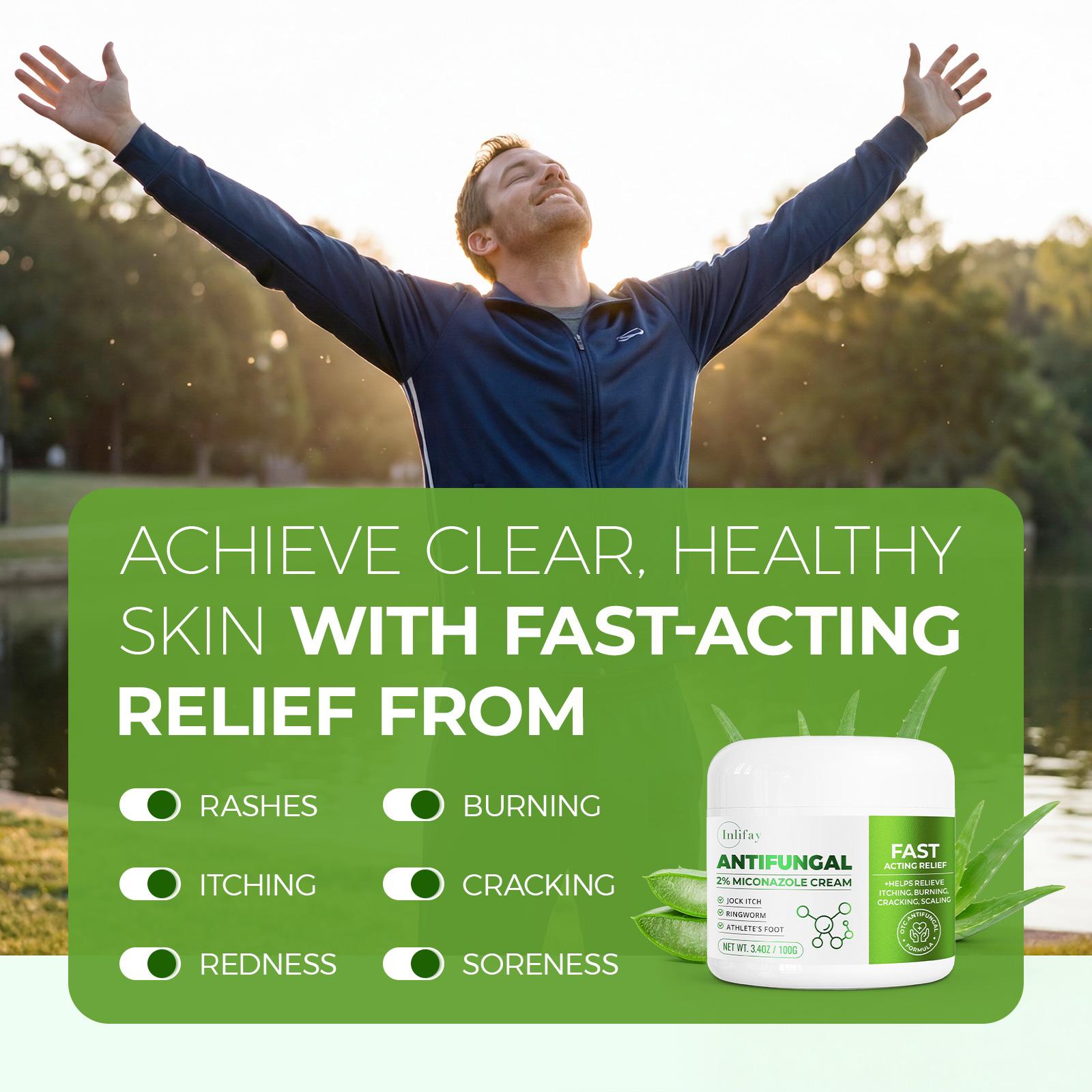 Inlifay Antifungal Cream, Advanced 2% Miconazole Nitrate for Athlete's Foot, Ringworm & Jock Itch. Effective Anti Itch Relief for Peeling, Cracked Skin & Sweaty Odor. Gentle Daily Foot & Body Care Routine for Men & Women