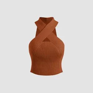 Cider [3 colors, size 2-20/22] Rib Cross Halter Top