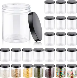 24 count 16 oz Plastic Jars with  Clear Plastic Containers Wide Mouth  Mason Jars Airtight Storage Containers for Cake, Dried Fruit, Honey, Nuts, Carft, Scrub Cream(Black )