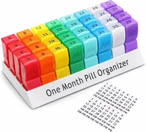 31-Day AM-PM Pill Organizer, Monthly Daily Removable Double-Dose Compartments for Medication, Vitamins, Supplements, Multicolor Healthcare Health Aid