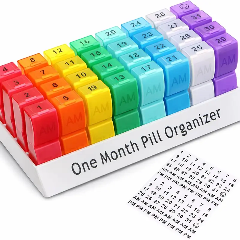 BPA-Free 31-Day AM/PM Divided Vitamin Dispenser, Portable Medicine Organizer with Removable Double-Dose Daily Compartments for Medication Supplements, Monthly & On-the-Go Use