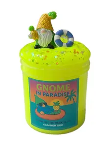 Gnome in Paradise - Glow in the Dark Tropical Pineapple Scented Slime with Gnome & Pool Float Charms – Neon Yellow Summer Slime for Kids & Teens
