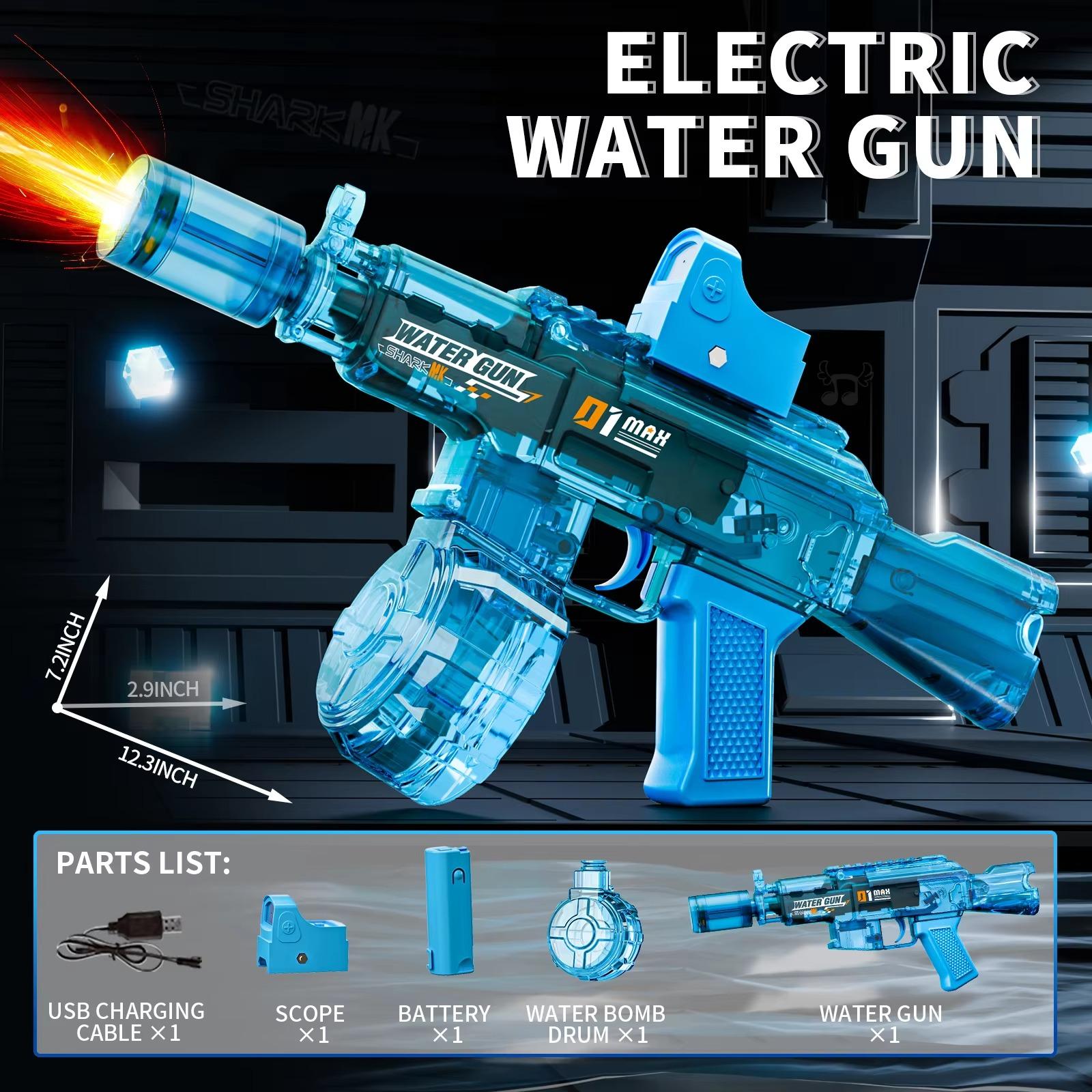 Powerful Electric Water Gun Automatic, Glowing Realistic Muzzle 320cc High Capacity Squirt Toy, Up to 32FT Range for Backyard Beach Party Party gifts