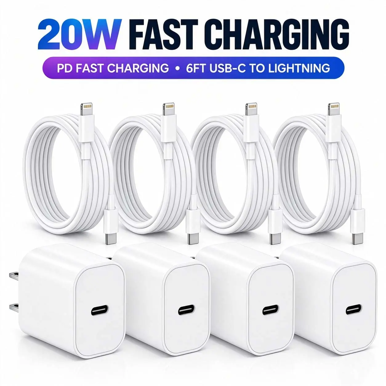 20W iPhone Fast Charger Bundle, USB C Charger Block with 6FT USB C to Lightning Cable for iPhone 14/13/12/11 Pro Max Plus, XS/XR/X/8/SE, PD Fast Charging Wall Adapter, iPhone Charger Cord, Lightning Fast Charger, Travel Charger Set