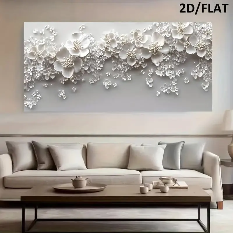 Modern White Flower Art Canvas Print with Wood Frame - Artistic Wall Decoration for Bedroom, Living Room Home Supplies