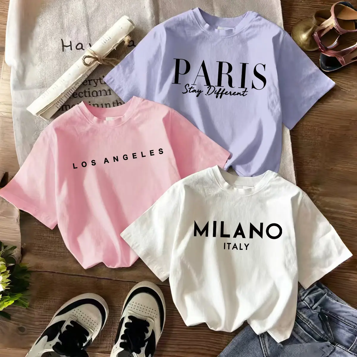 3pcs Girls Cartoon Print Short Sleeve Set