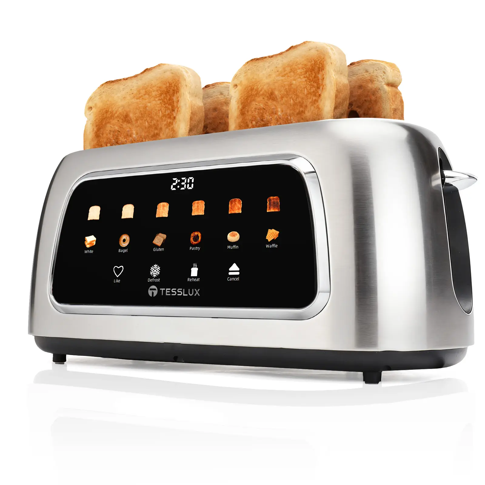 Tesslux 4-Slice Touch Screen Toaster, 1.5" Extra-Wide Long Slots for Bagels & Sourdough, Silver Kitchen Appliance