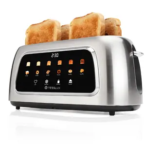 Tesslux 4-Slice Touch Screen Toaster, 1.5" Extra-Wide Long Slots for Bagels & Sourdough, Silver Kitchen Appliance