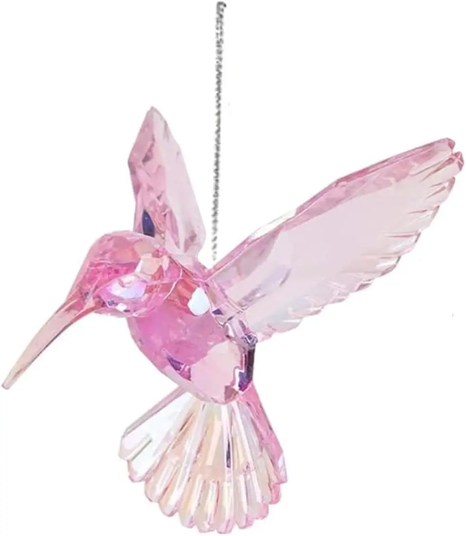 Hummingbird Ornament Acrylic Shiny Iridescent Hanging Bird Figurines for Tree Decor kind of plastic material Charm Pink Hummingbirds Figurines Ideal for Home Party Decorations and Suncatchers