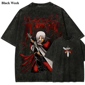 Dante Devil May Cry Vintage Wash Tee, Devil May Cry T-shirt 2-Sided, Video Game Graphic Tees, Unisex Shirt, Game Gift For Fan, Menswear Womenswear Crew Neck Oversize Fit Heavy Cotton