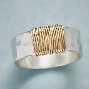 Vintage Minimalist Two-Tone Wide Band Ring, Copper Unisex Ring, Gothic Punk Fashion Jewelry for Men Women Daily Wear Party Casual Accessory Gift