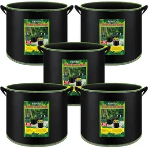 FEPITO 2 Pack / 5 Pack 10 Gallon Grow Bags Heavy Duty Aeration Fabric Pots with Handles Thickened Nonwoven for Vegetables Fruits Flowers Portable Garden Planters 16x12.5 InchesValentine's Day, gift