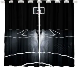 Basketball Decorative Curtain, Ball Sports Sheer Curtain, Basketball Court Window Curtain, Living Room Decor Games Competition Theme Bedroom Fabric